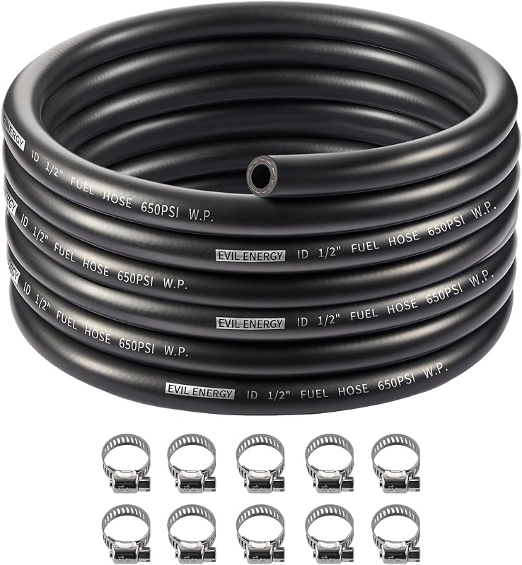 Mangueira de combustível 8AN EVIL ENERGY em borracha CPE 1/2" – 6,10 m com 10 abraçadeiras