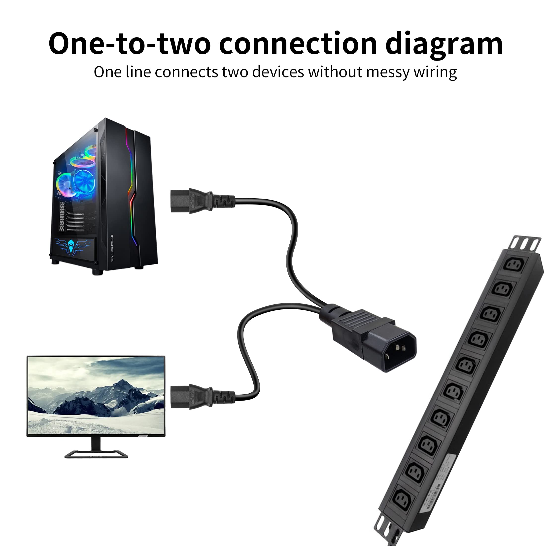 YACSEJAO IEC 320 C14 a CEE 7/7 Y Splitter cavo di alimentazione YACSEJAO IEC 320 C14 maschio a Europa femmina prolunga per computer, monitor (1FT/ 30CM