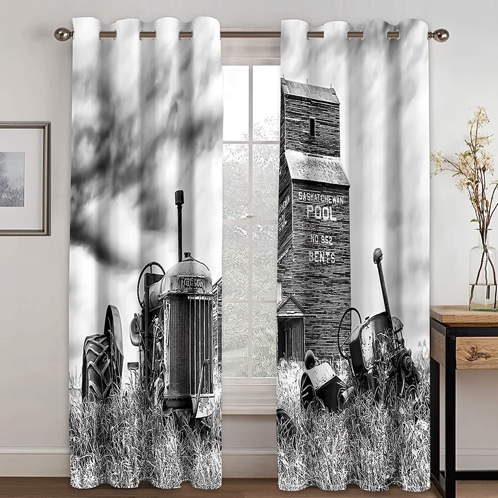 Aooaz Blackout Curtains 84 Inches, Heat Blocking Curtains Polyester 2 Panels 98% Blackout Curtain 84Wx96L Inch Gray Retro Train