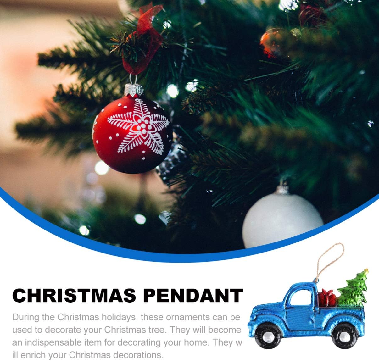 Christmas Pickup Truck Ornament Iron and Glass Pickup Truck Hanging Decoration Carrying Xmas Trees Car Keepsake Vintage Farmhouse Home Decor (Random Car Toward) - Image 6