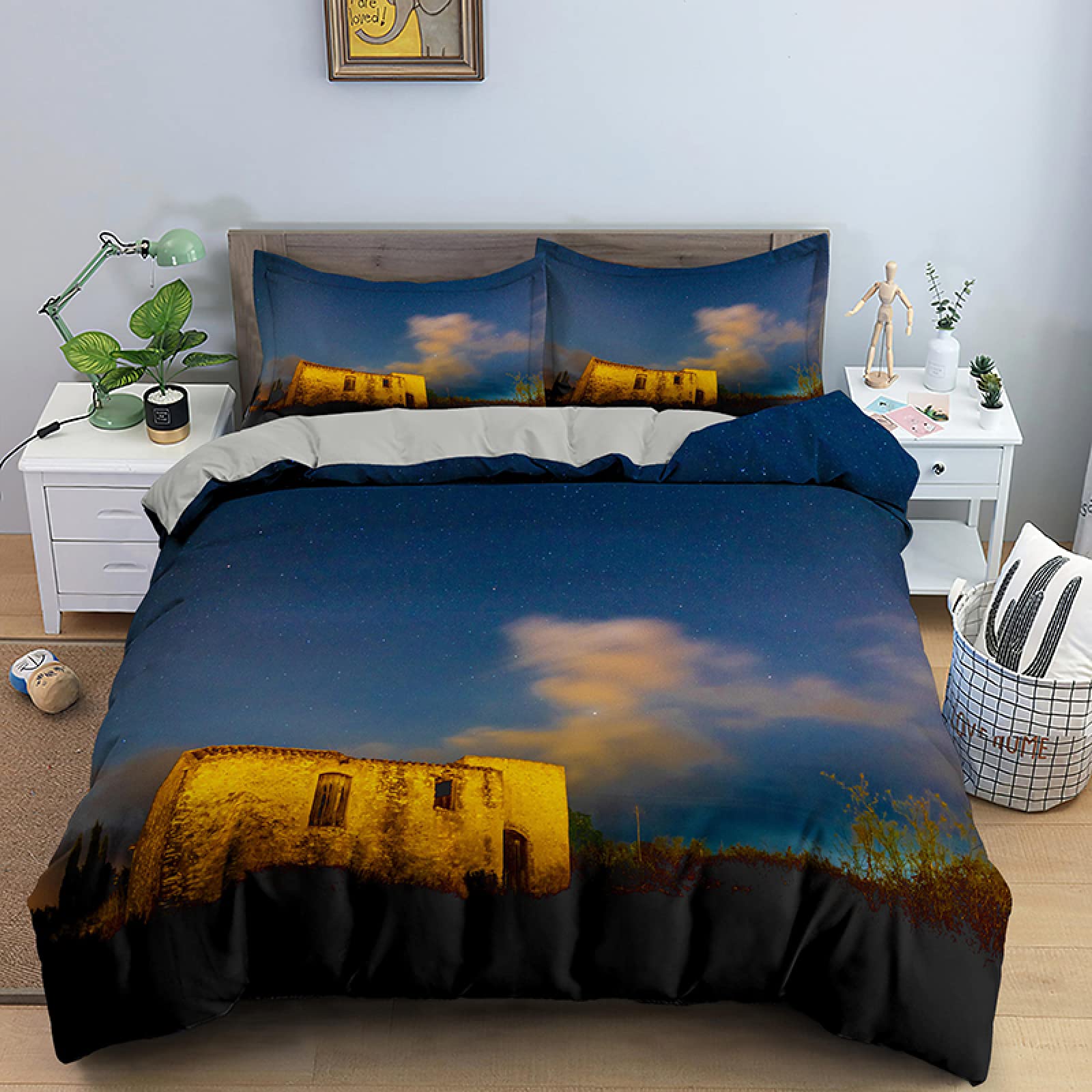 Housse de couette 160x200 fermeture éclair pour enfiler votre couette sans effort en microfibre