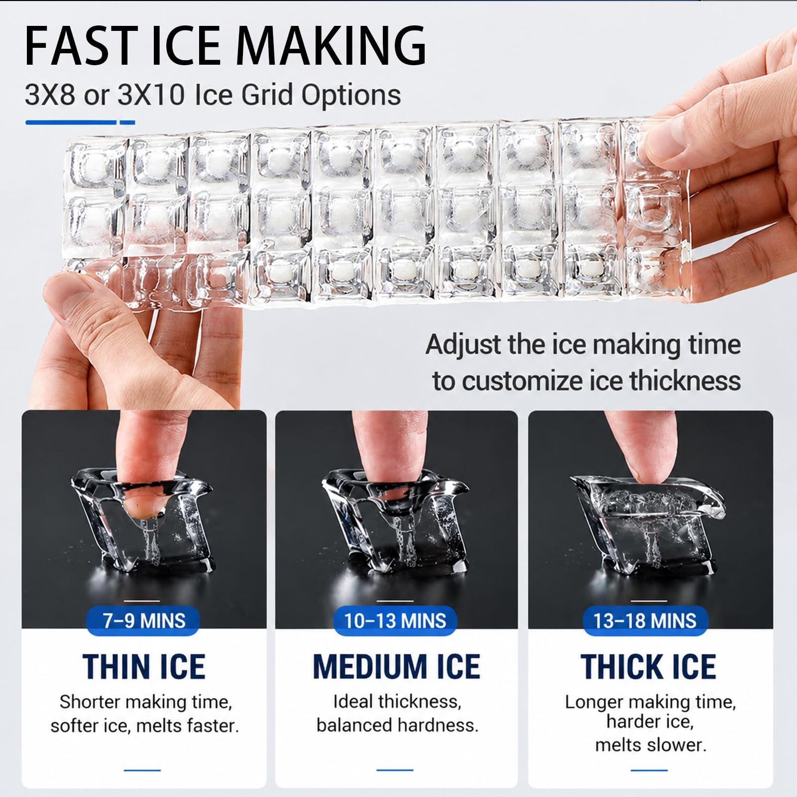 Máquina for Hacer Hielo, 24-30 Unidades/15 Minutos, 2 Tamaños de Hielo | 30-35kg/24H, Temporizador 24H, Máquina de Hielo Portátil Autolimpiante, 1,4 kg/140 Almacenamiento Grande(35kg/24H)
