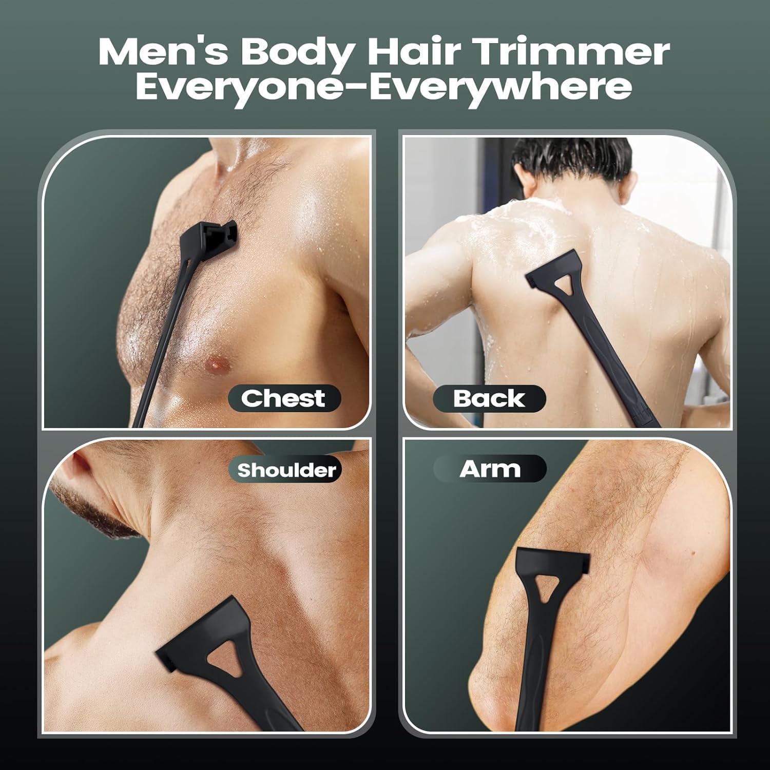 Afeitadoras de espalda para hombres con mango ergonómico largo plegable: afeitadora de pelo de bricolaje, hoja de seguridad reemplazable y afeitadora portátil para hombres, afeitado húmedo y seco