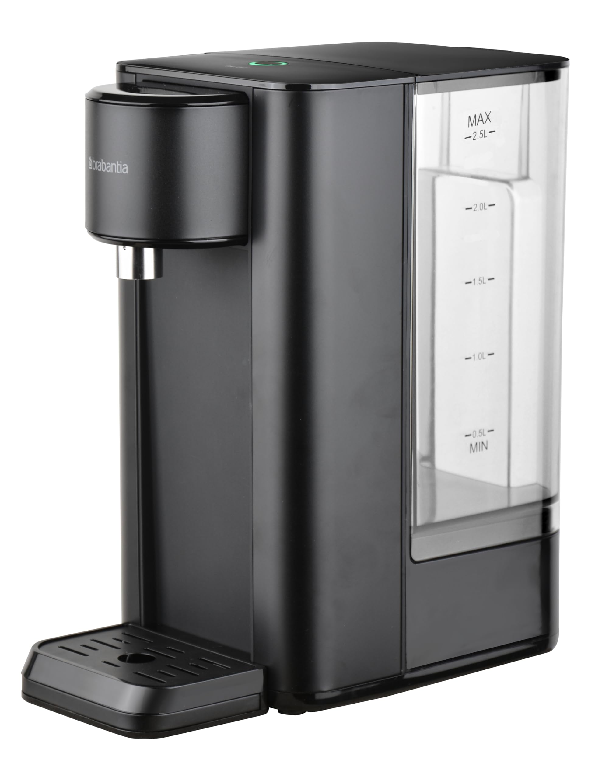 Brabantia Dispensador de agua caliente, depósito de 2.5 litros, 100℃, Depósito de agua desmontable, hervidor instantáneo, negro, BBEK1103