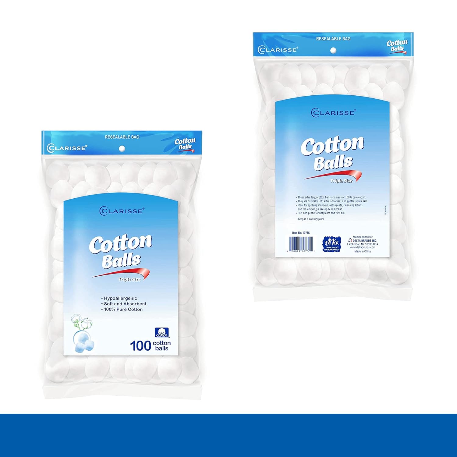 Clarisse Cotton Balls, Triple Size, Bulk Value Pack, 100% Pure Cotton, Makeup Removal, Crafts (100 ct. 24 packs, 2400 total balls) : Beauty & Personal Care