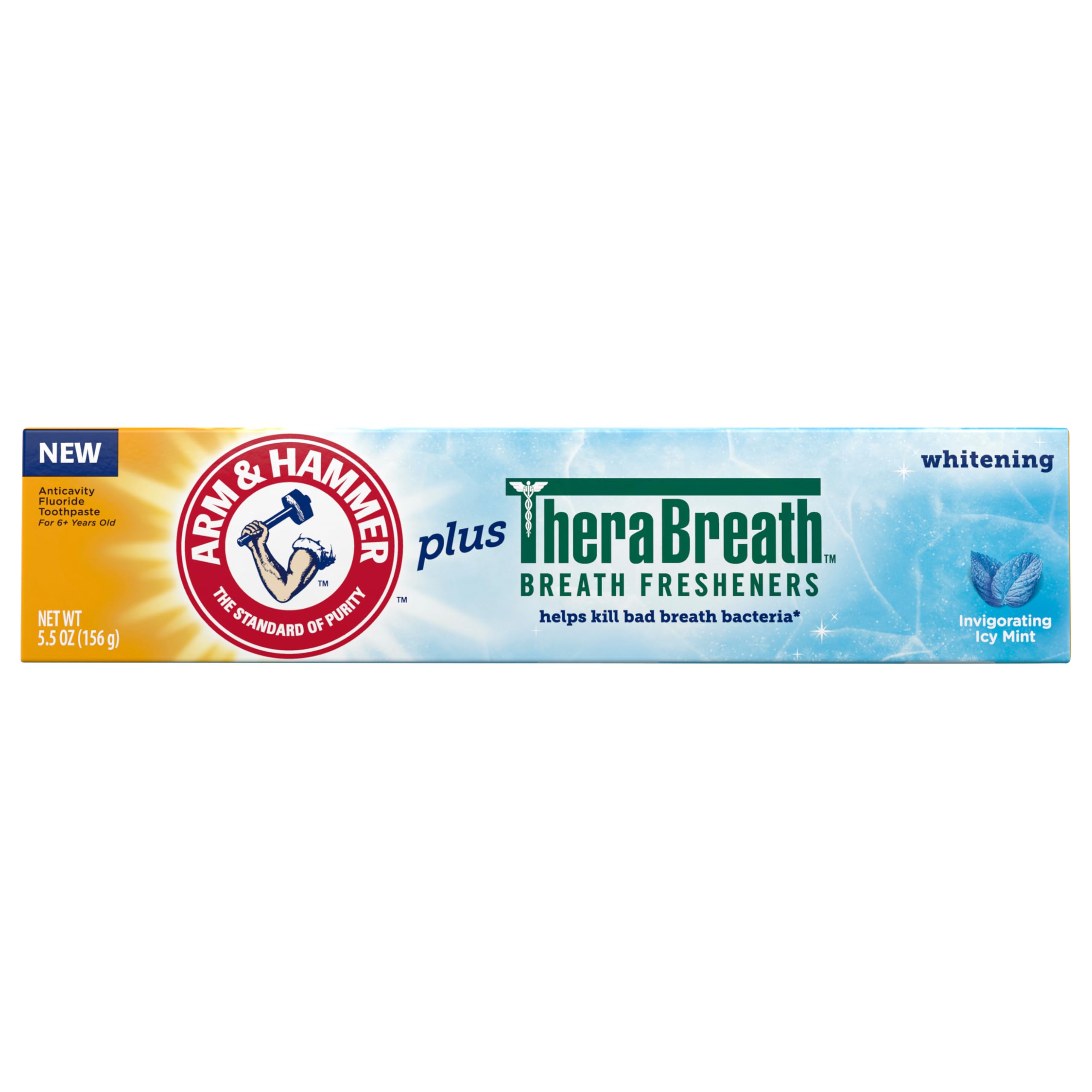 ARM & HAMMER Whitening Toothpaste Plus Therabreath Breath Fresheners, Invigorating ICY Mint Flavor, 5.5 oz