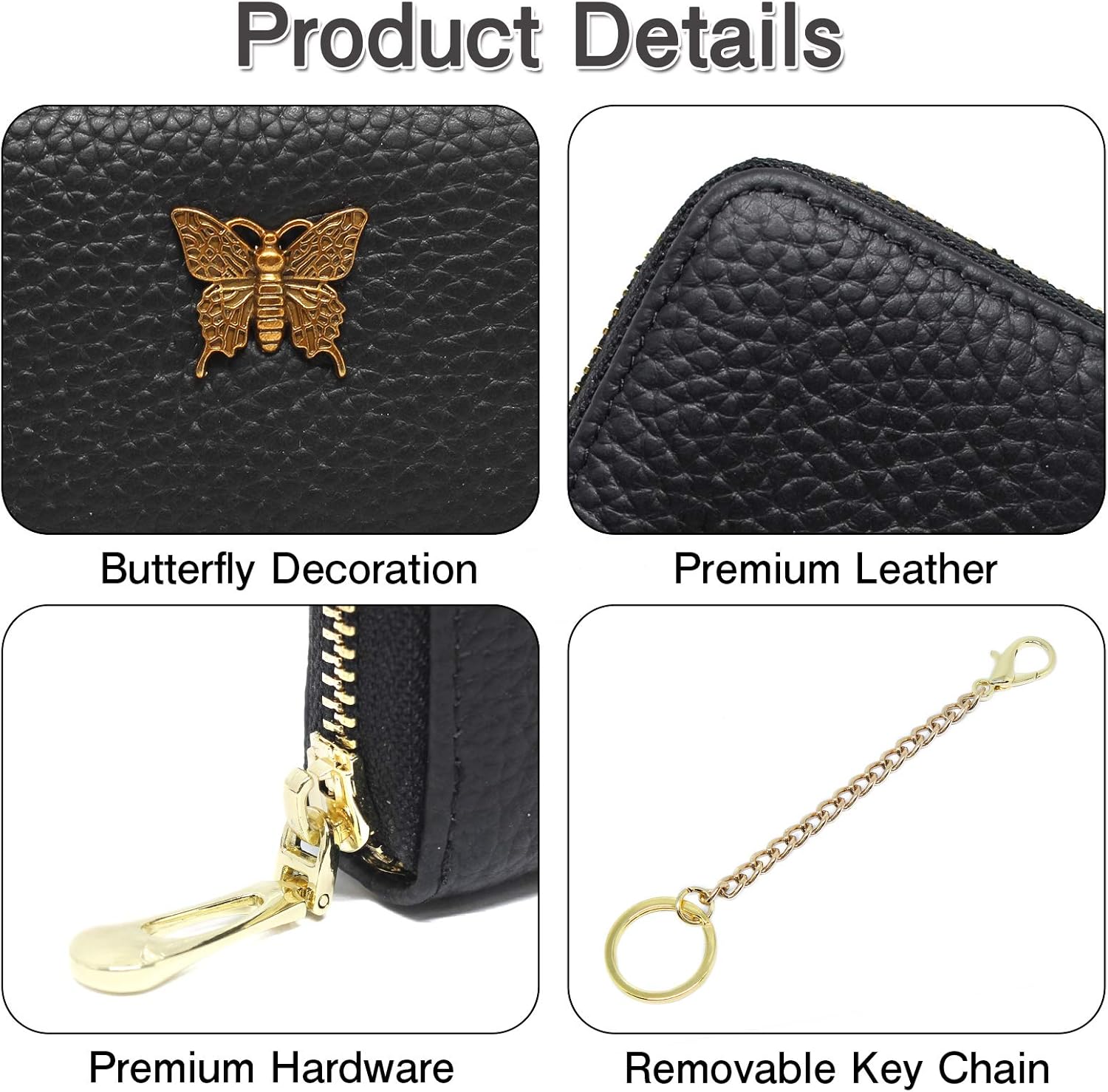 imeetu RFID Credit Card Holder for Women Genuine Leather Card Case Wallet with Zipper and Removable Keychain (Purple Coffee) - Image 8