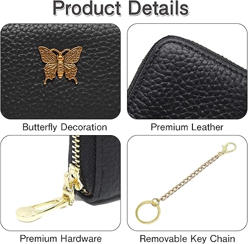 Miniatura 7 de imeetu Tarjetero RFID para mujer, de piel auténtica, con cremallera y llavero extraíble (azul cobalto)