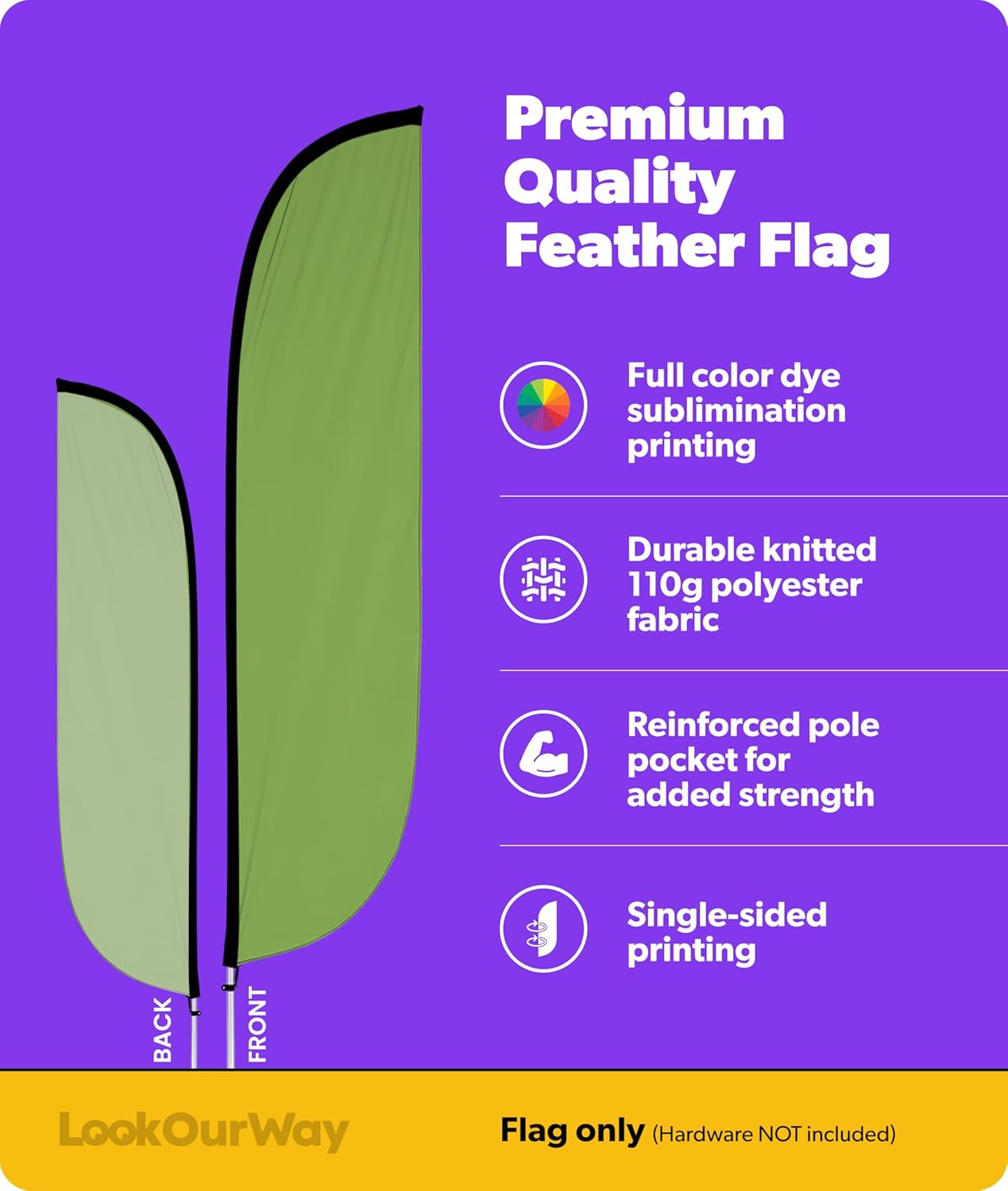 LookOurWay Feather Flag Banner - 12 Feet Tall Advertising Flags for Outdoor Business and Events Promotion - Swooper Flag Only - Solid Color Flags - Light Green (10M1200063)