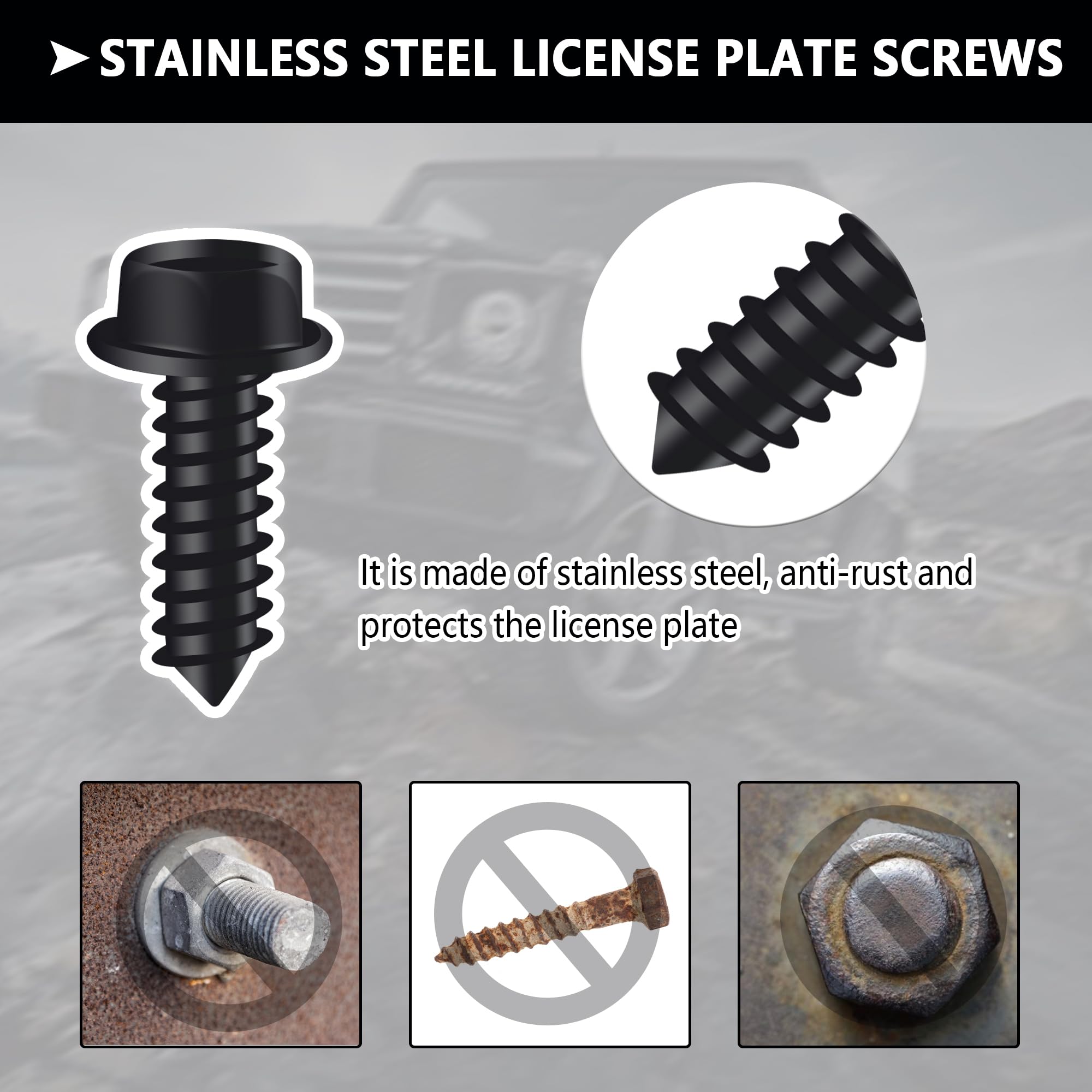 Purchase YALOK Anti Theft License Plate Screws Kits- Rustproof Stainless Black-Set1 In , For US - Foto 11