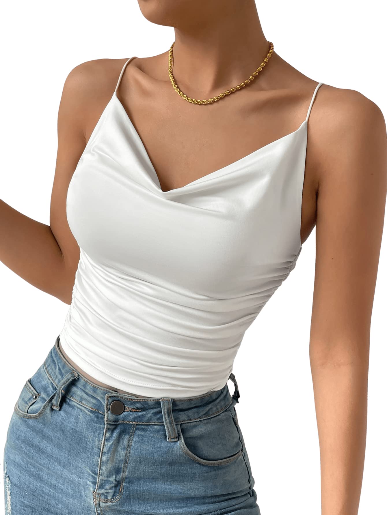 GORGLITTER Damen Cami Top Sexy Drapiertes Top Elegantes Oberteil Ärmellos Crop Tops Damen Mit Rüschen