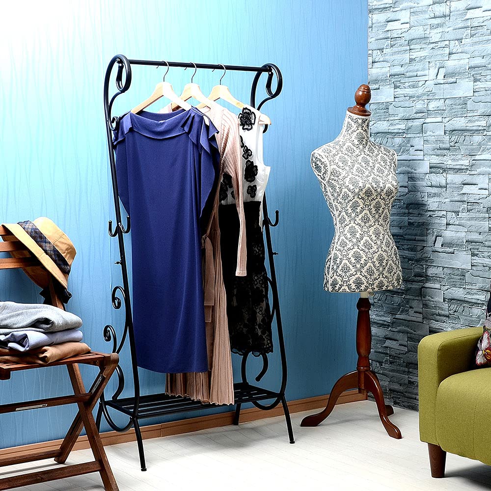 Amazon｜クーアイ(Kuai) アイアン ハンガーラック 洋服ハンガー 棚付き 
