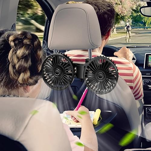 Miniatura 10 de Ventilador de triple cabezal para auto, aire acondicionado portátil para auto con rotación de 360° Enchufe para encendedor de cigarrillos para auto
