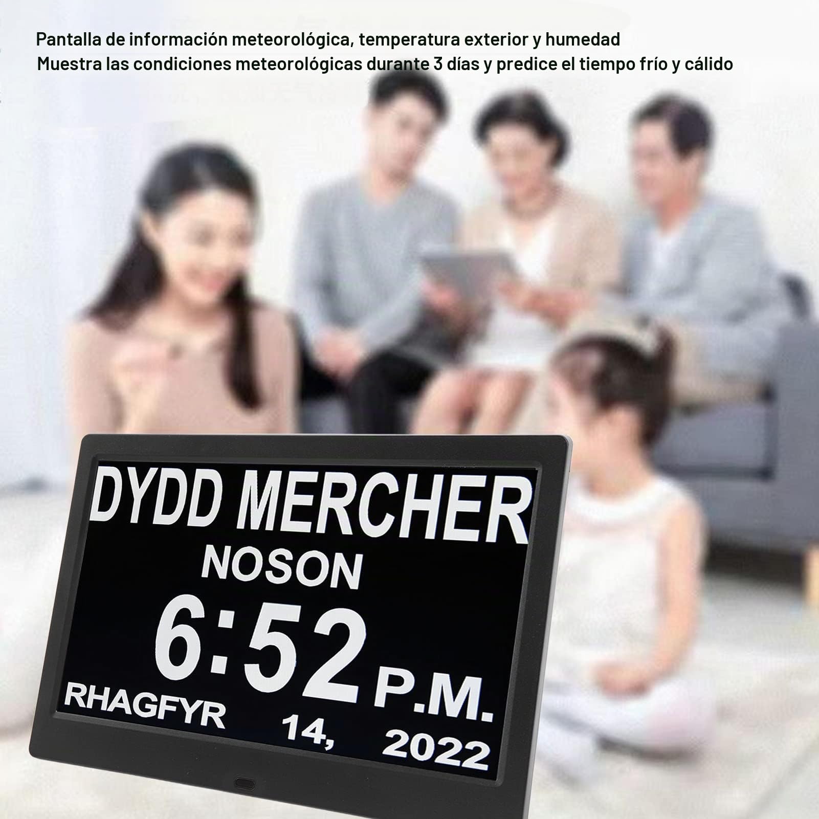 Fockety Reloj digital grande de 10 pulgadas para demencia con 5 alarmas personalizadas, calendario digital regulable, con día y fecha para enfermedades (enchufe europeo)