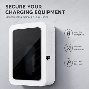 EV Charger Enclosure with Combination Lock and Cable Organizer, Weatherproof Wall Mounted Charging Box for Tesla Charger Home Garage Carport Installation Black-PasswordB