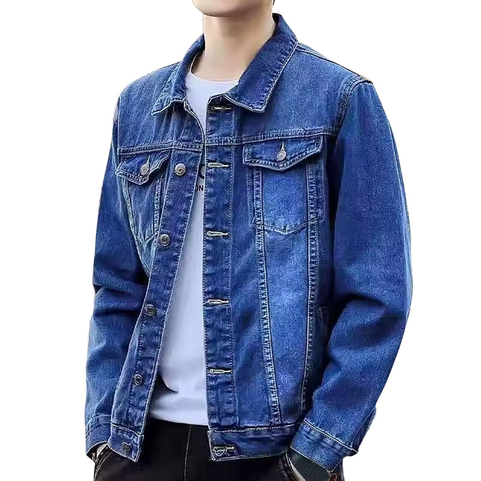 Chaqueta Vaquera Básica para Hombre Primavera y Otoño Chaqueta Informal Atractiva para Ropa de Trabajo Chaqueta de Manga Larga Chaqueta Ligera con Bolsillos