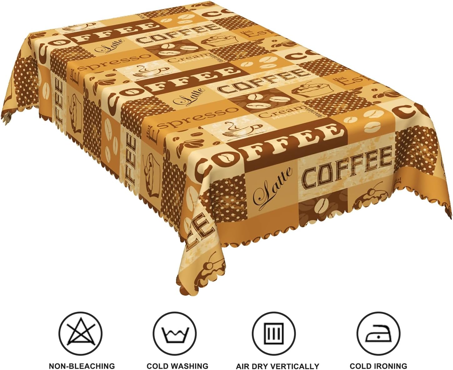 52x70inches Coffee Tablecloths Hot Espresso Coffee Beans Cream Mocha Latte Plaid Rectangle Table Cloth Waterproof and Stain Resistant Fabric Table Cover for Kitchen Dinner Room Cafe Decor