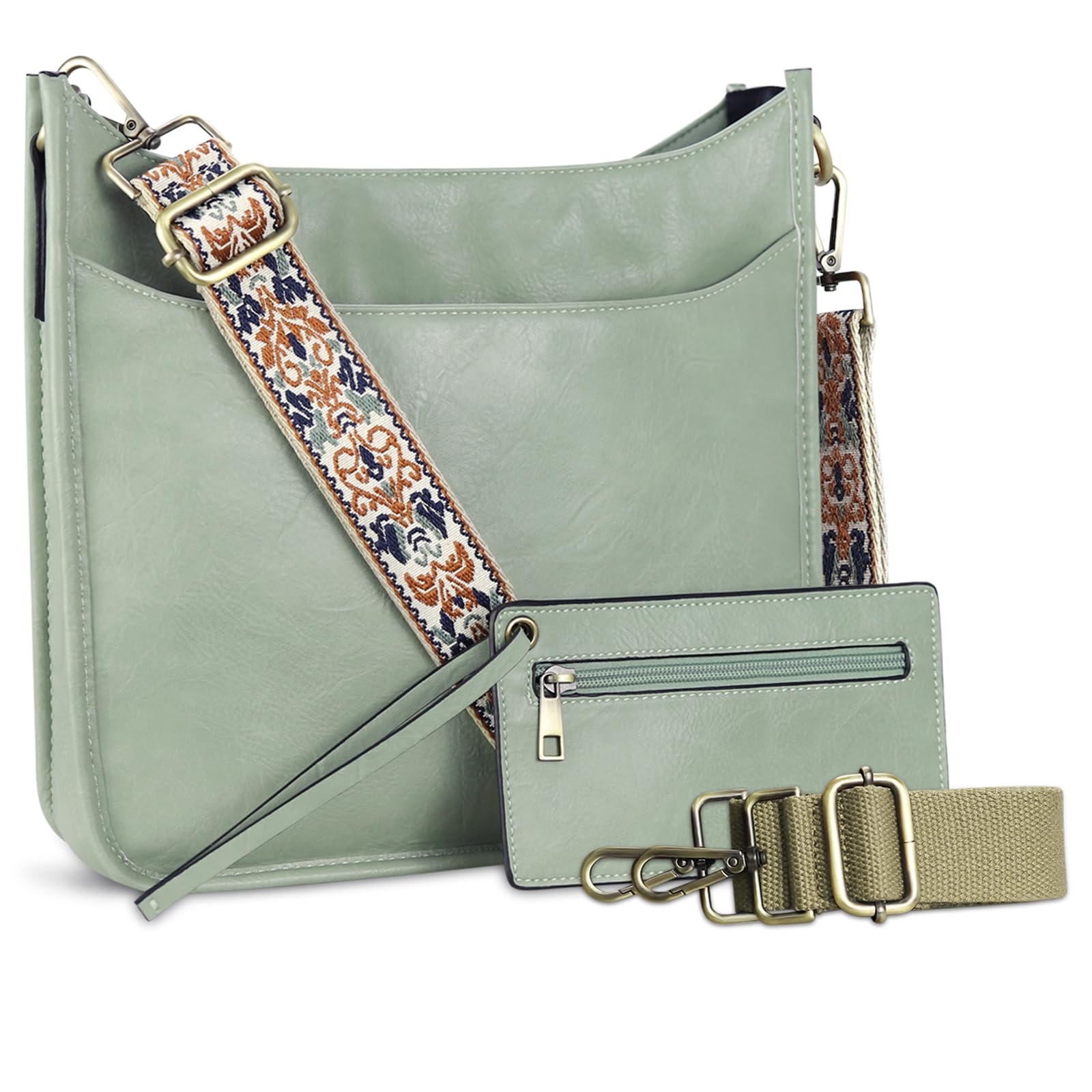 KITATU Vegan Leather Crossbody Bags for Women Trendy Hobo Shoulder 2Pcs Purses and Handbags Set With 2 Straps