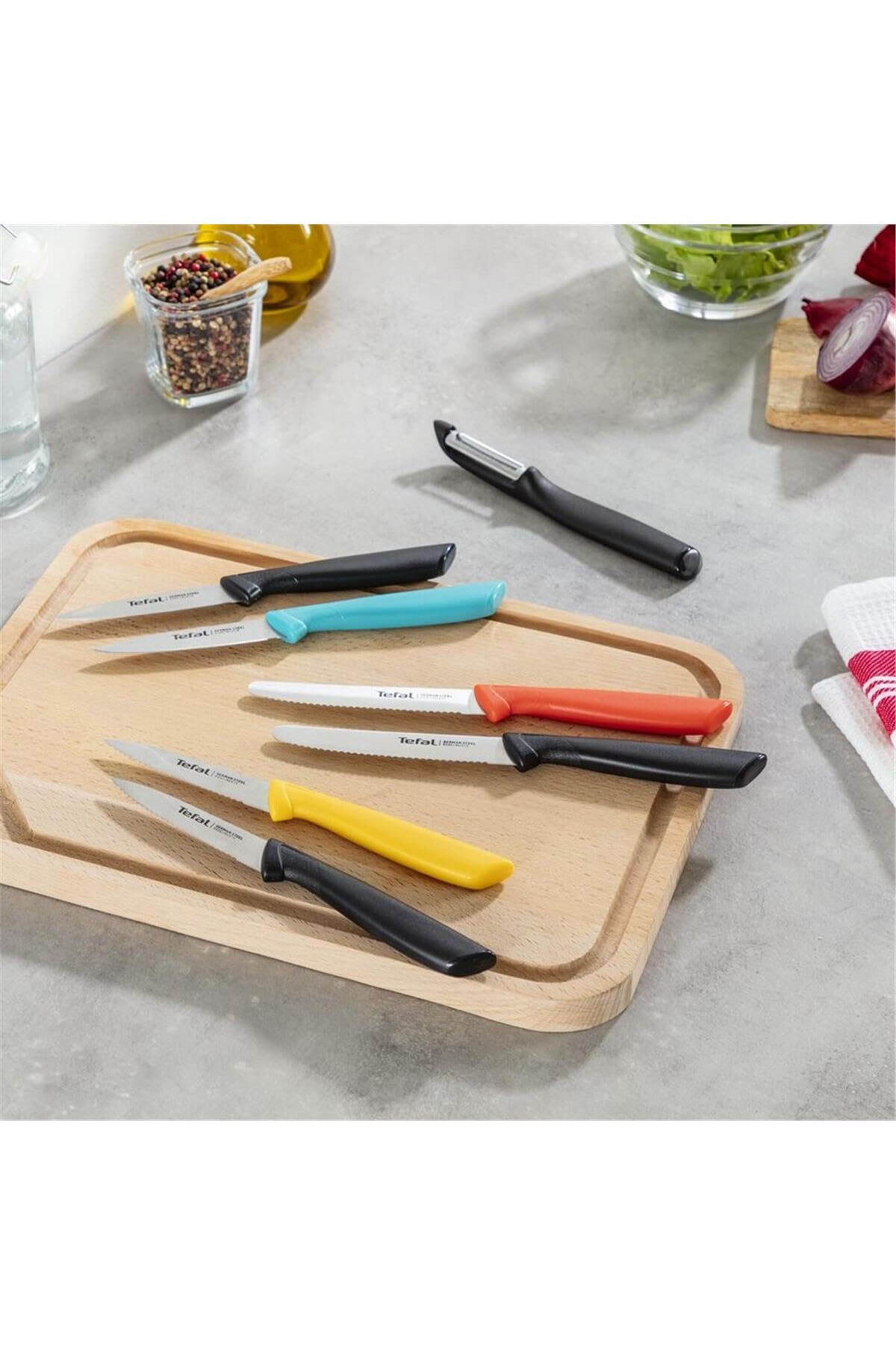 Tefal K27321 Colorfood soyma bıçağı 8 cm | dişli | Alman paslanmaz çelik | çok yönlü | korozyona dayanıklı | ergonomik | güvenli | sarı