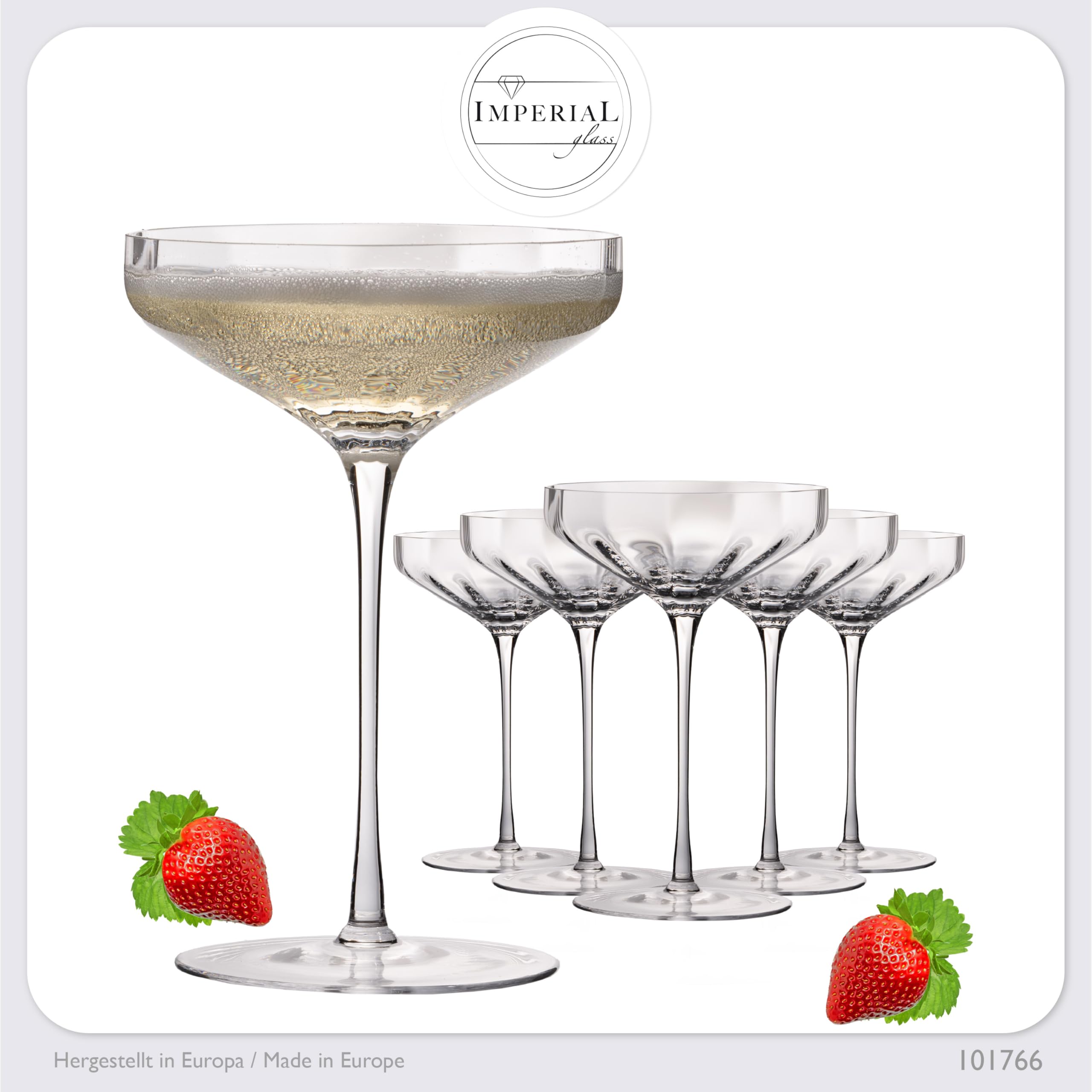 Imperial Lot de 6 flûtes à champagne ondulées 320 ml Cali, en verre Crystalline, fabriquées à la main