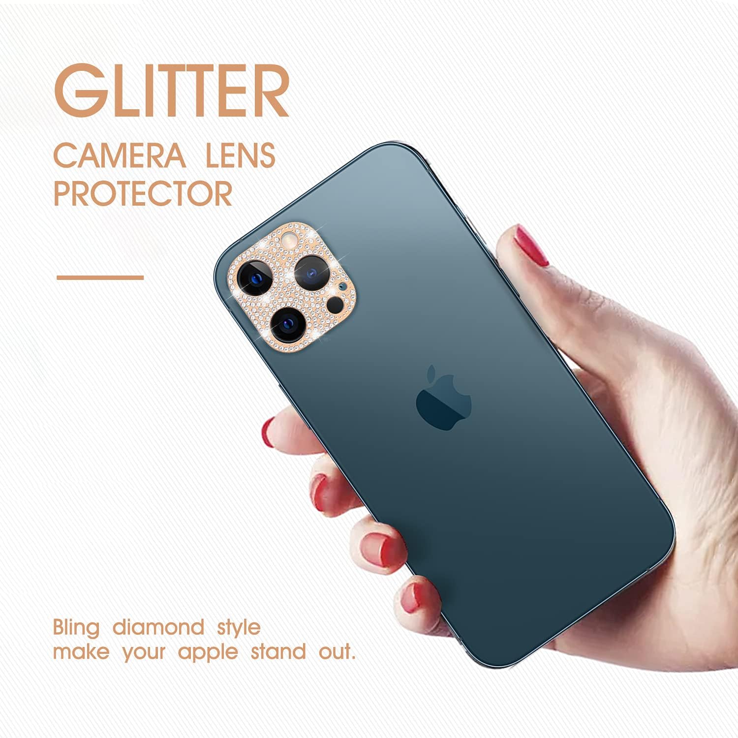 Jusy [2 Pack] Bling Crystal Camera Lens Protector Compatible with iPhone 11 / iPhone 12 Mini Rear Camera Cover 3D Bling Diamond Lens Cover, Compatible with iPhone 12 mini/11 (Rose Gold+Silver)