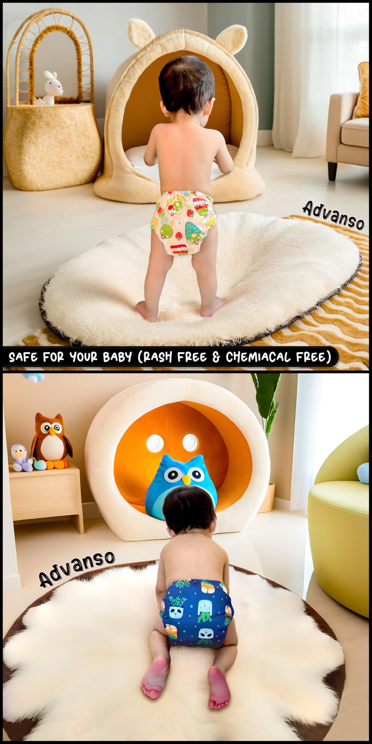 Advanso Leakage Proof cloth diapers for babies, high absorbent 2 reusable diaper 2 insert pad combo pack washable cloth diaper free size 5-18kg adjustable pocket cover 25 2