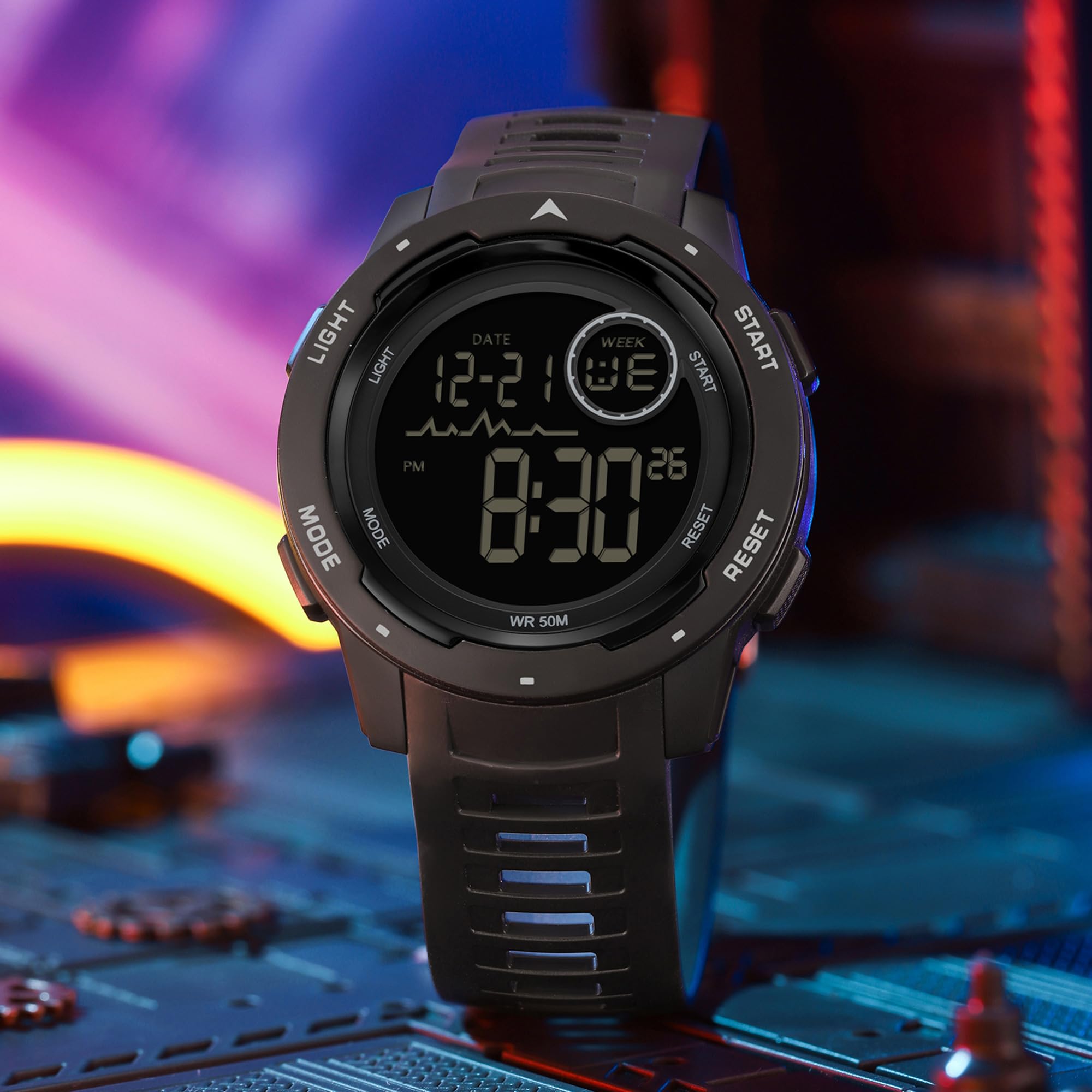 Relojes de hombre digital militar deportivo 50 m, resistente al agua, reloj digital con despertador, fecha, reloj digital LED, cronómetro, 12/24 horas, reloj táctico para hombres y niños al aire