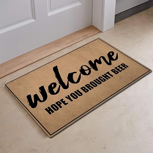Miniatura 2 de Alfombra de bienvenida FXGZHAO con parte trasera de goma (18.0 x 30.0in) Welcome Hope You Brought Beer Funny Felpudo para entrada entrada entrada
