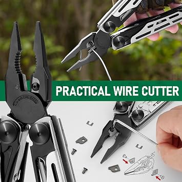BIBURY Multitool Pliers Pro BI2045 Black + Silvery, Foldable Multitools With Replaceable Wire Cutters and Upgraded Scissors, T-Shank Interchangeable Tools, Ideal for Camping Fishing Survial