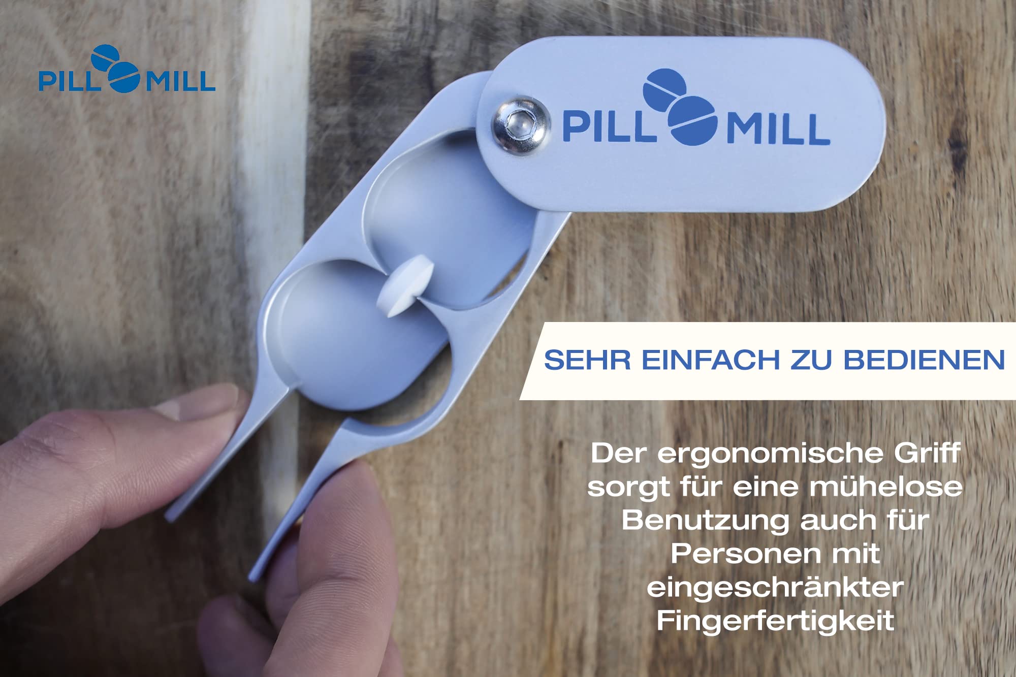 Tablettenteiler von Pill Mill - Metallklingen, die nie stumpf werden - Griff hilft, kleine oder große Pillen leicht zu schneiden -Leichte Tablettenschneider - Perfekter Pillenschneider für unterwegs