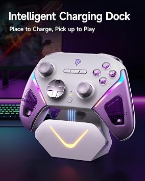 EasySMX D10 PC Controller mit Ladestation & RGB mit TMR Joystick & 2 in 1 Trigger Bluetooth Controller für PC/Switch/Handy-Lila