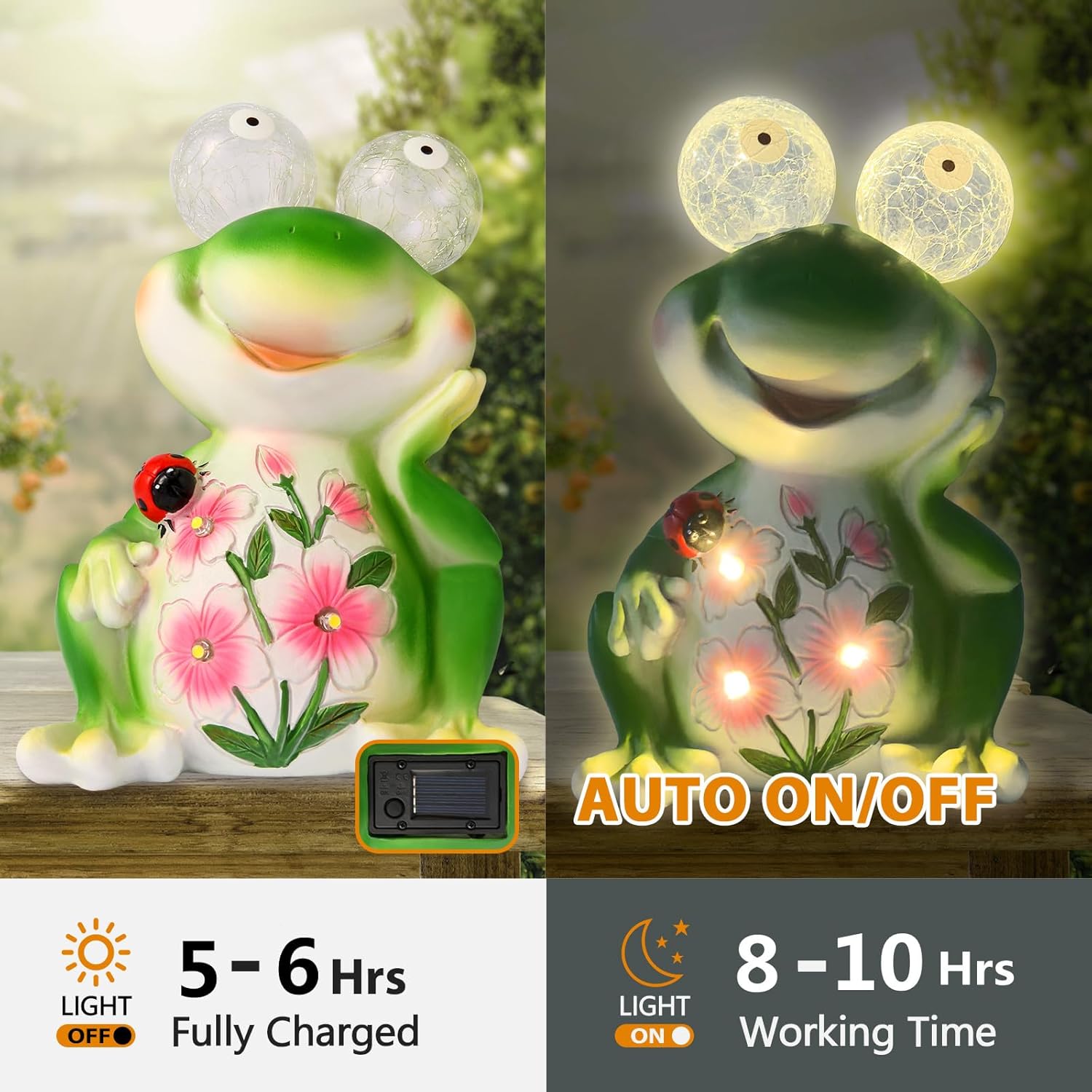 ASTRAEUS Solar Frog Statue Garden Light Figurine Outdoor Decor with 5 LED Lights Lawn Decor Statue Unique Christmas Birthdays Housewarming Gift for Patio, Balcony, Yard - Image 2