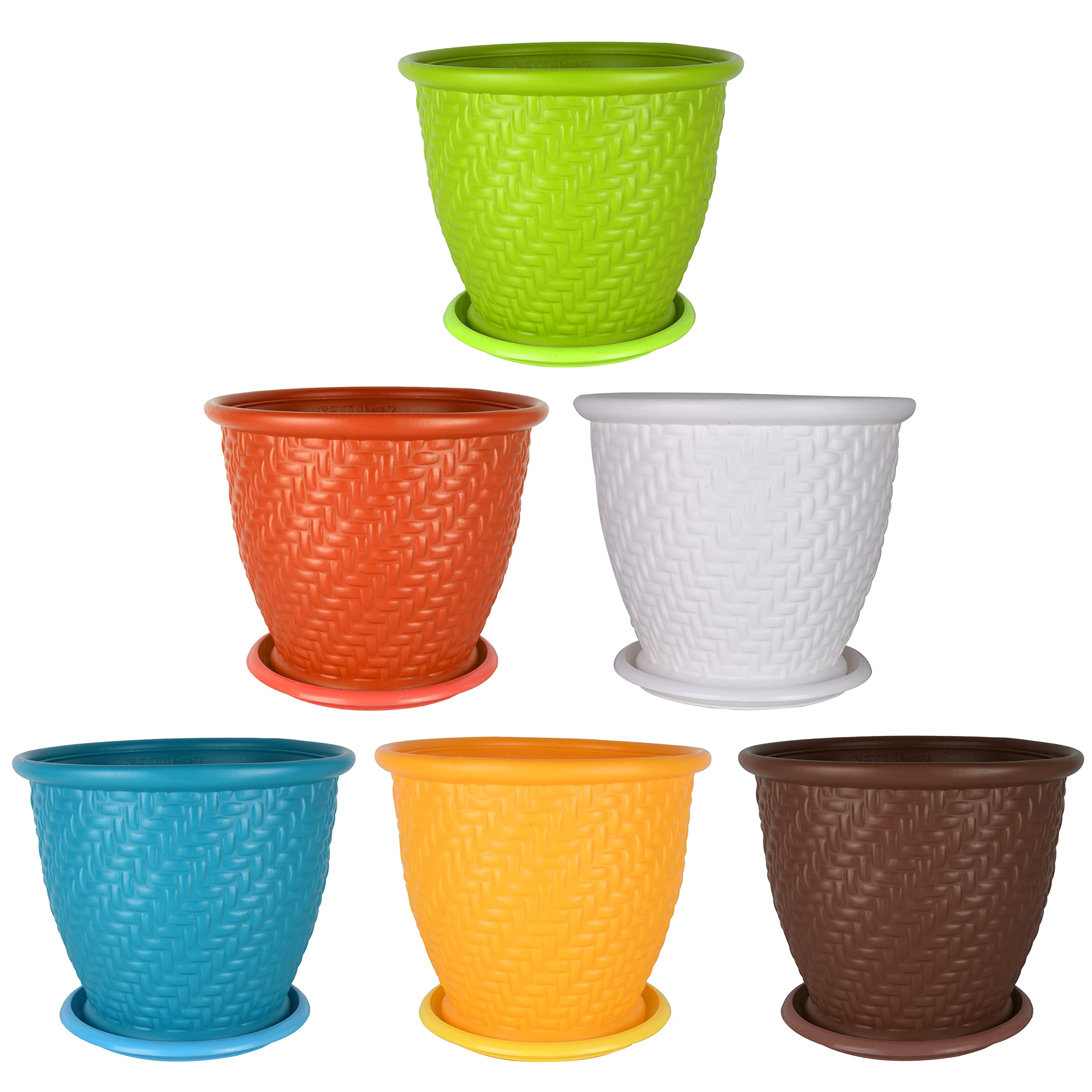 Roots & Shoots Plastic 12 Calvin Pot with Plate Multicolor Set of 6 for Indoor and Outdoor Gardening(Blue Green Orange Red White Yellow) (Multicolor, 12 inch) (B09KZY5QX9) Amazon Price History, Amazon Price Tracker