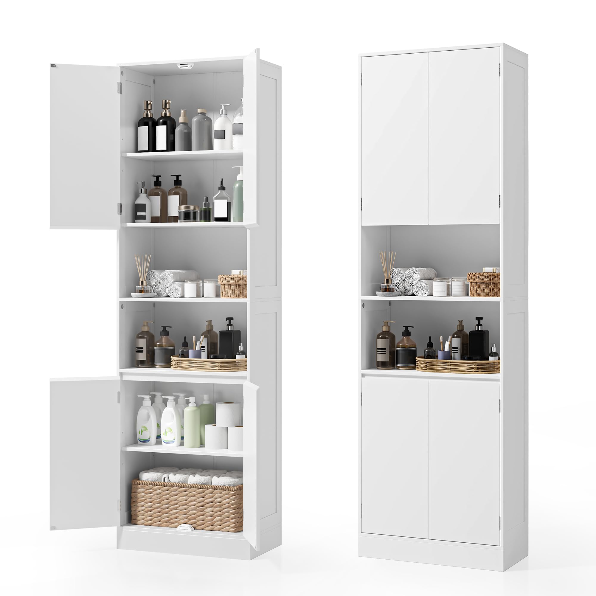 Xbro Mobile bagno 190×30×57 cm, contenitore bagno con ripiani regolabili, cassetti e vani aperti, armadio alto versatile per bagno, cucina e soggiorno, montaggio semplice, bianco