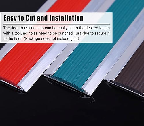 Miniatura 5 de Kunovo Tira de transición con ranuras antideslizantes, barra de umbral de seguridad de aluminio para escaleras, tira de borde separado para alfombra