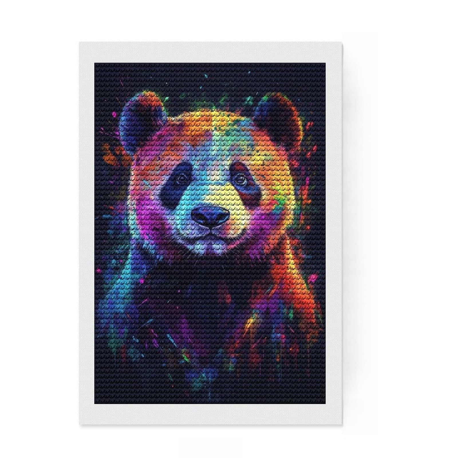 Junmoney Colorful Panda Portrait 5D Diamond Painting Kit 8"x12", for Women, Farmhouse Decor, Boho Decor, Thoughtful Present, Relaxing DIY