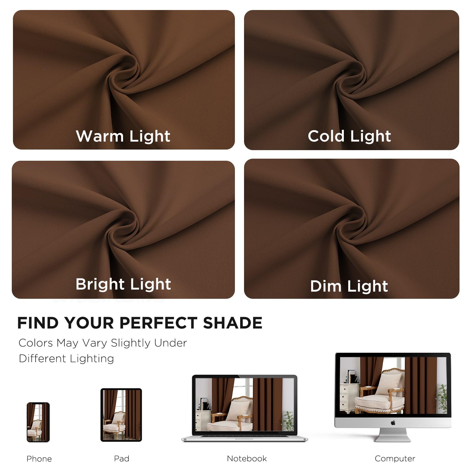 CUCRAF Cortinas opacas marrones de 137 cm (54 pulgadas) de largo, con aislamiento térmico, oscurecimiento de habitación, cortinas pequeñas para dormitorio, cortinas bloqueadoras de luz para cocina y