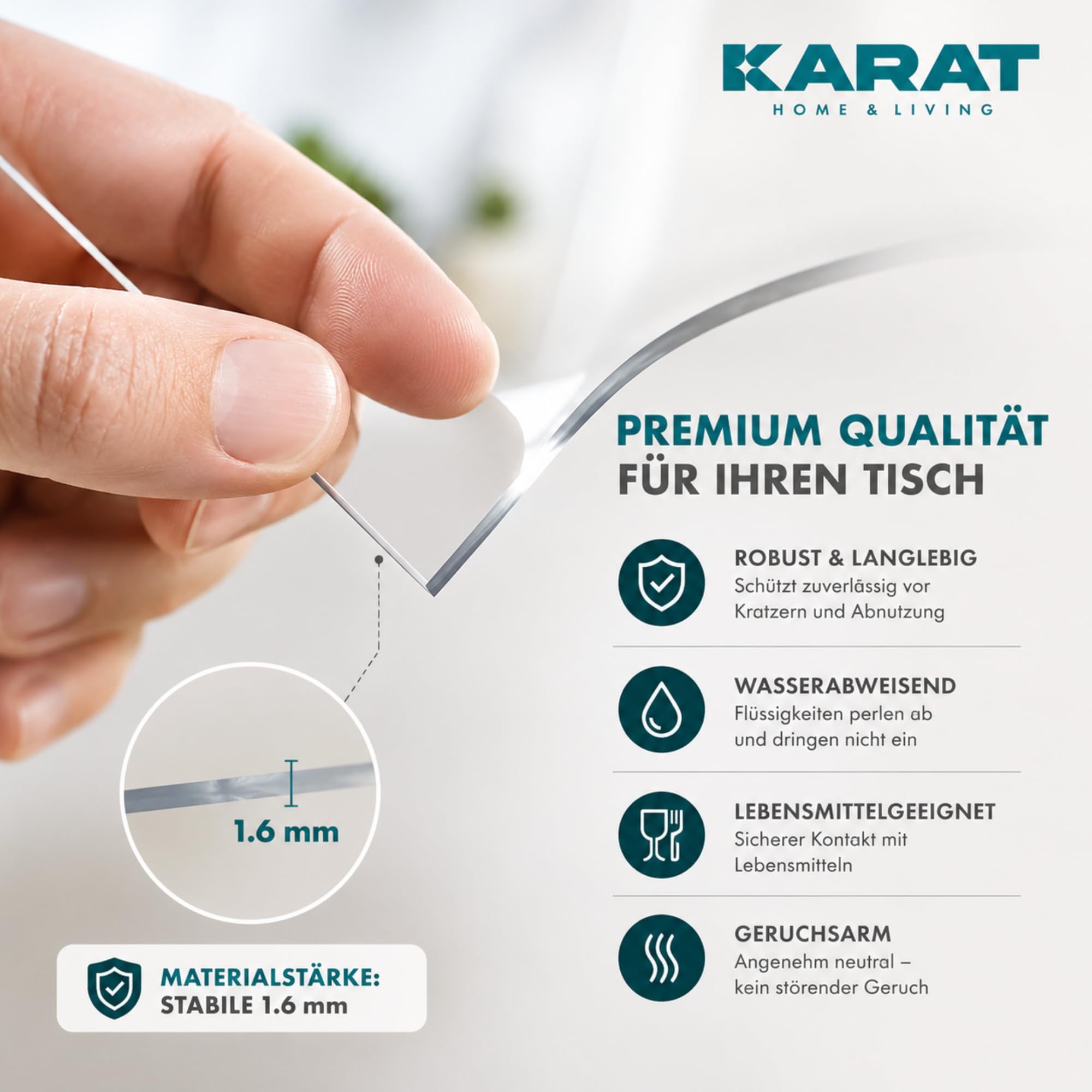KARAT Protector de mesa transparente mate con borde biselado, mantel a medida, tamaño a elegir, lámina protectora mate, protector de mesa (Imperial, ancho 80 x largo: 160 cm)