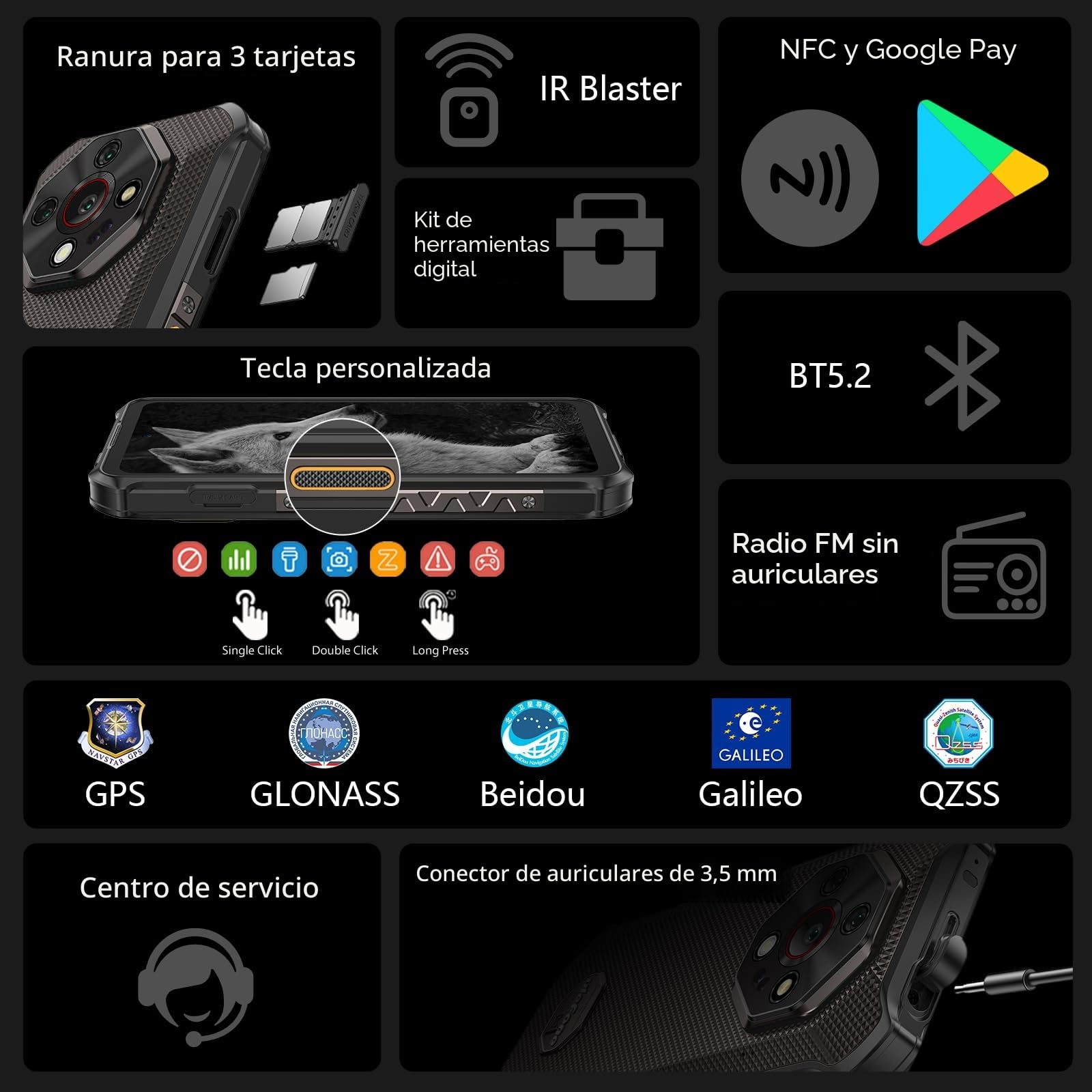 Ulefone Armor X16 Movil Resistente 2025, Android 15 Smartphone 12GB+128GB/SD-2TB 10360mAh Teléfono Movil Flashlight, 6,56”, Cámara 48MP+16MP+20MP, 3-Slots/Face ID/Fingerprint/GPS/OTG/NFC Negro