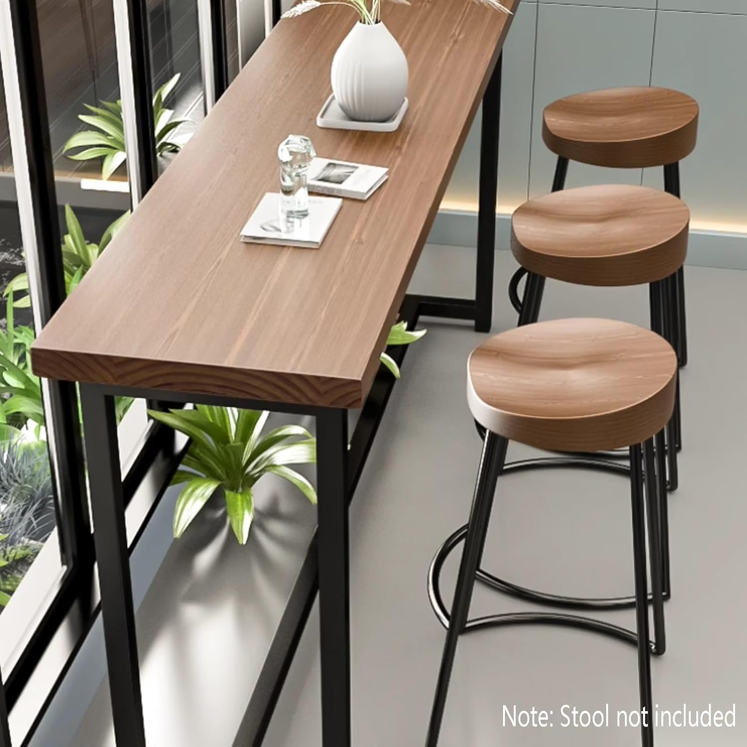 Modern Industrial Bar Table in Solid Wood,Rectangular High Bar Table With metal base,Long Narrow Pub Patio Bar Table indoor outdoor,Breakfast Kitchen Bar Table Balcony Railing Table,Table Only(120*40*