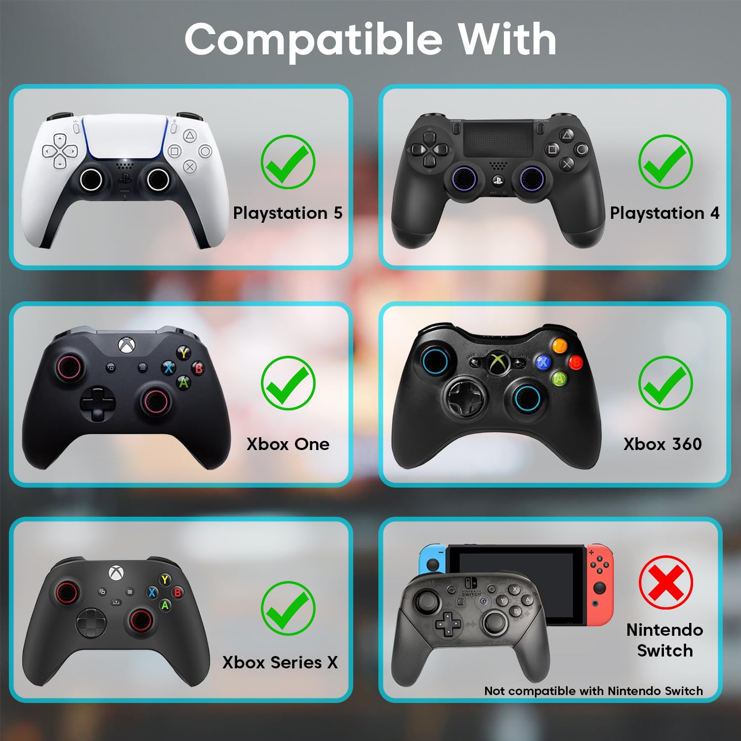 Sounce 8 Pair / 16 Pcs Controller Thumb Grips PS5/PS4/Xbox One/360/Switch, Anti-Slip Joystick Caps for PS5 Remote Controller & Gamepads, Soft Silicone Thumb Stick Covers for Enhanced Grip & Protection — Amazon image 6