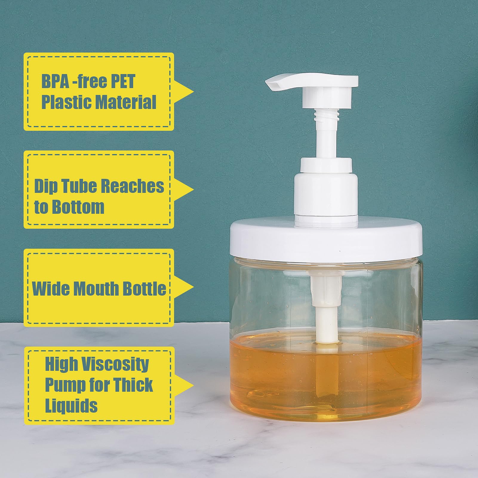 Dispenser Per Flaconi Con Pompetta 2 Pezzi 500ml/16.9oz Flaconi Con Pompetta Ricaricabili In Plastica A Bocca Larga Stile Barattolo Senza BPA Flaconi Vuoti Con Pompetta Per Bagno Doccia Contenitori