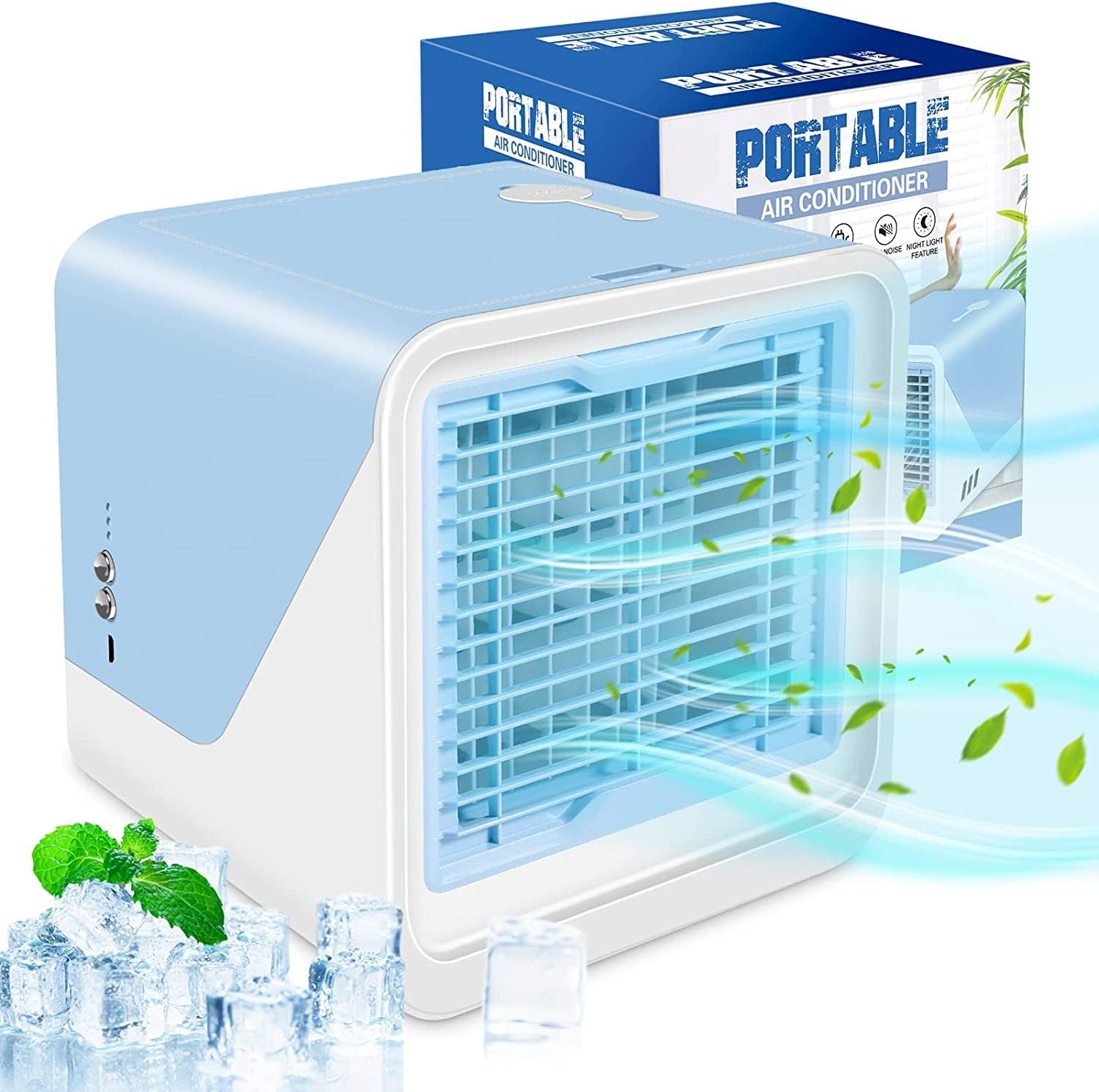 Portable Air Conditioner, Mini Air Conditioner Fan with 3 Speeds, USB Rechargeable Fan with 7 Colors Light, Personal Evaporative Air Cooler with Handle for Home Office Desk Camping