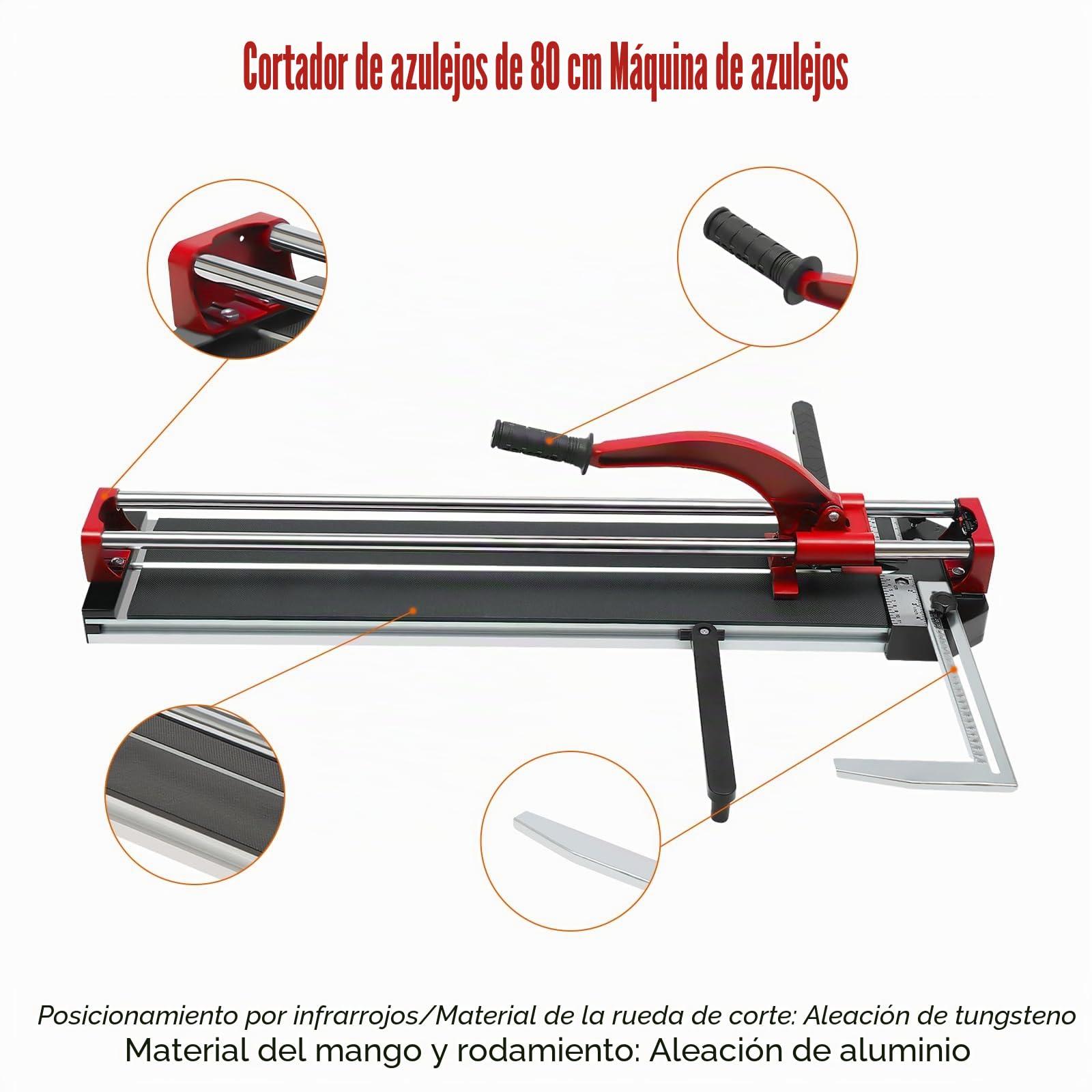 Cortador de azulejos de 800 mm, con función de posicionamiento por infrarrojos para azulejos de pared, azulejos ranurados, etc. (rojo)