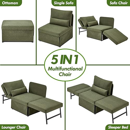 Miniatura 3 de Silla cama mejorada 4 en 1 a 5 en 1 sofá convertible multifunción con respaldo ajustable, sofá plegable de lino sin montaje, sofá otomano para sala