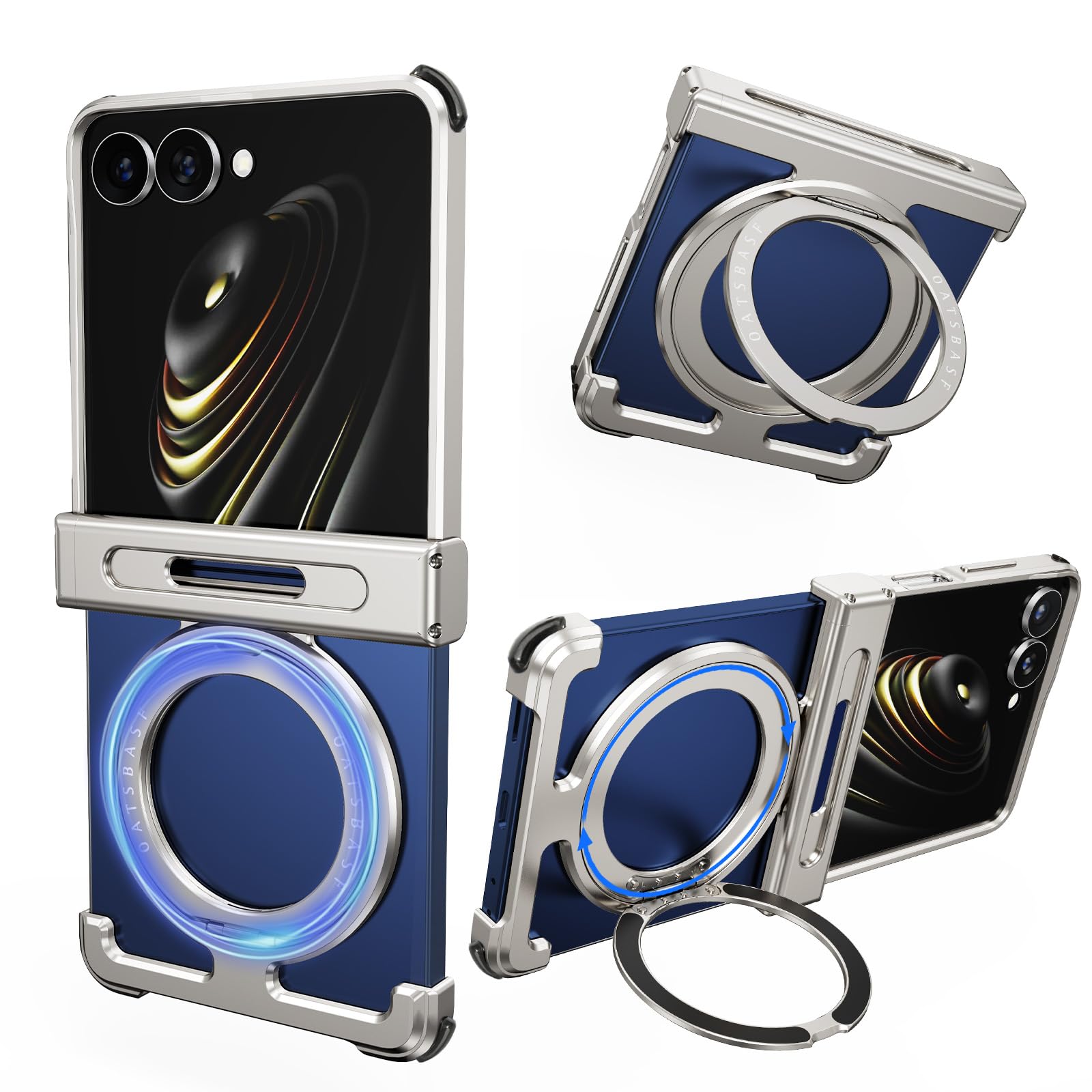 Custodia senza cornice per Samsung Galaxy Z Flip 7 con supporto, girevole a 360°, custodia magnetica con cavalletto, in alluminio e metallo per dissipazione del calore, antiurto, custodia