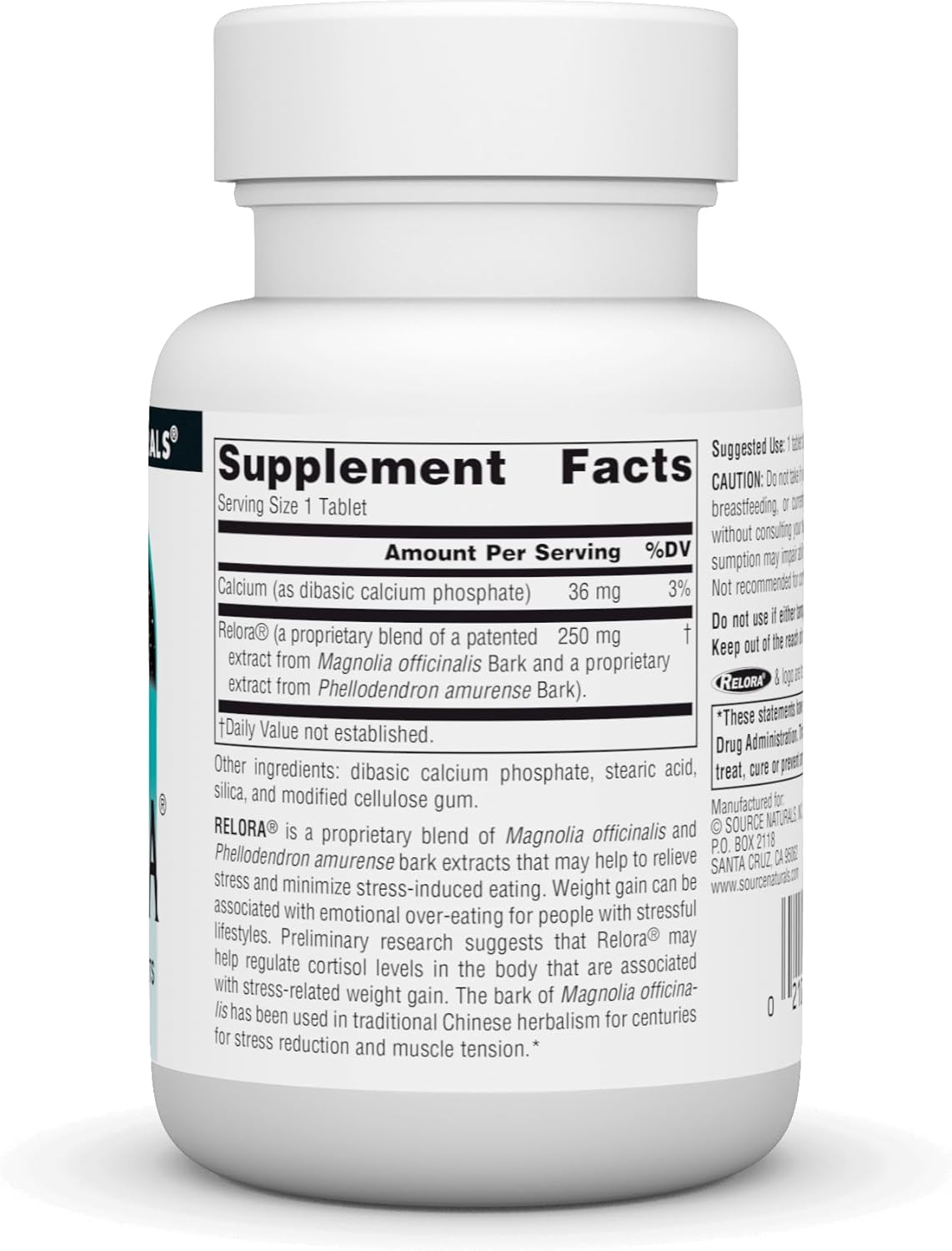 Source Naturals Relora, Promotes Healthy Eating Behavior and Muscle Relaxation Support*, 250 mg - 90 Tablets