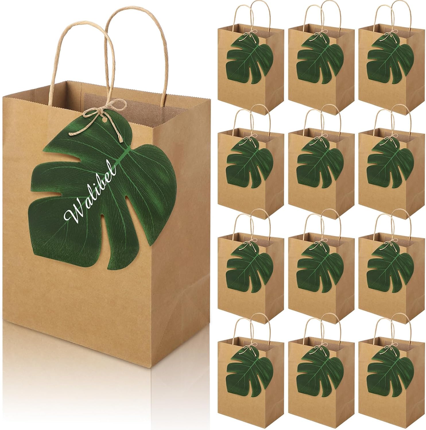36 Set Hawaiian Aloha Gift Bags Bulk Tropical Luau Bachelorette Goodie Bags with Palm Leaves Monstera Kraft Paper Bridesmaids Beach Party Favors for Summer Hawaiian Wedding