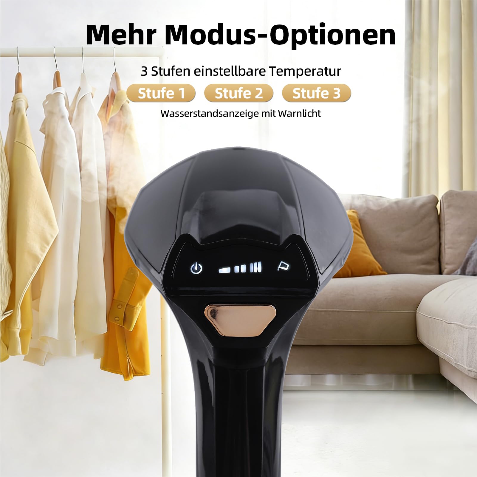 YueLi Hand Steamer Dampfglätter 2000W & 300ml Wassertank – Tragbares Kompaktgerät für Nass-Trockenbügeln Mit Hochleistungs-Dampfbürste | Inkl. hitzebeständige Handschuhe (Schwarz)
