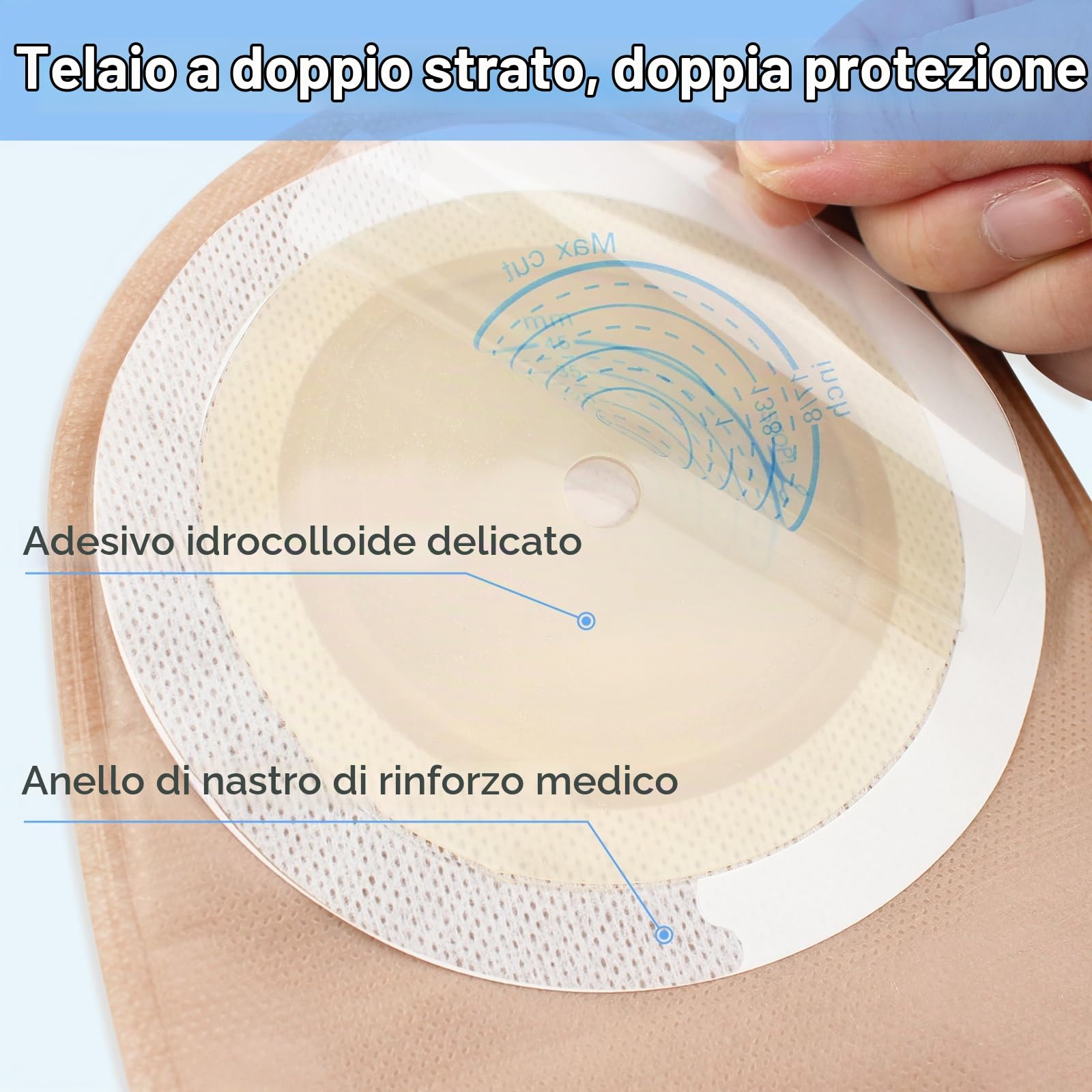 30 Pezzi Sacchetti Colostomia, Monopezzo Drenabili, 45 Mm | Con Scheda di Misurazione, Sacchetti per Stomia Ritagliabili, per Colostomia, Ileostomia e Stomia